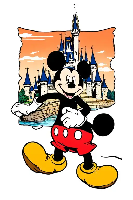 Small Tattoo For Inner Ankle Containing Mickey Mouse And The Disney World Castle