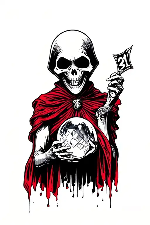 Reaper With Red Accents Holding A Crystal Ball Showing 21