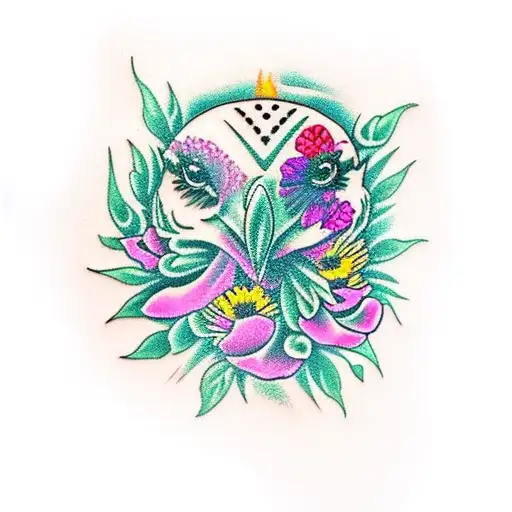 Raven With Roses And Purple Coneflower