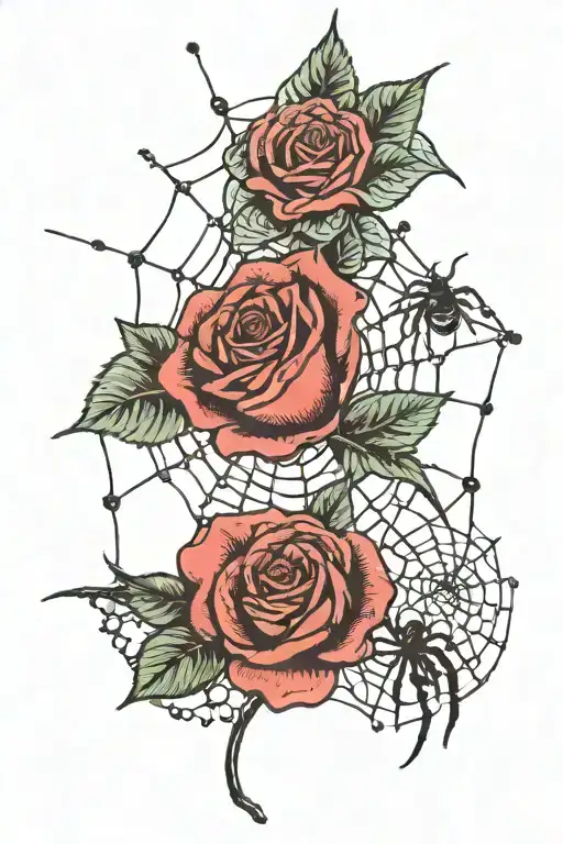 Rose With Stwm And Spider Web