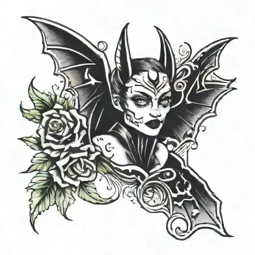 A Model Themed Tattoo Incorporating Bats And Emo Elements