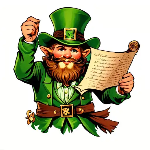 Traditional Style Leprechaun Holding An Open Paper Scroll
