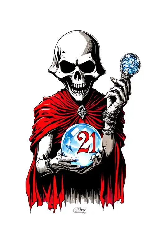 Reaper With Red Accents Holding A Crystal Ball Showing 21