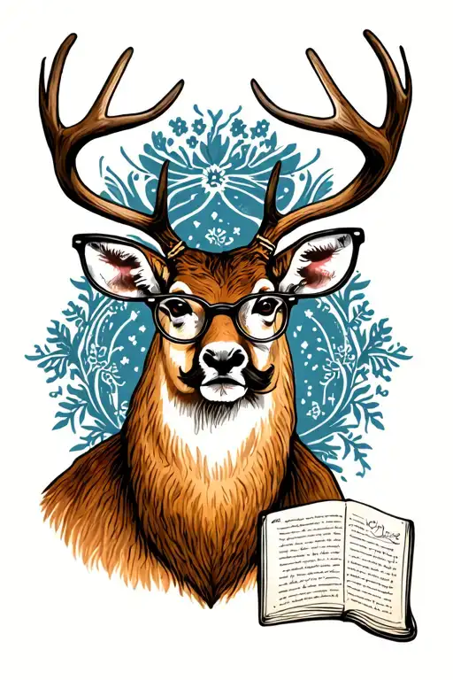 Traditional Style Tattoo Deer Head With Reading Glasses And A Mustache