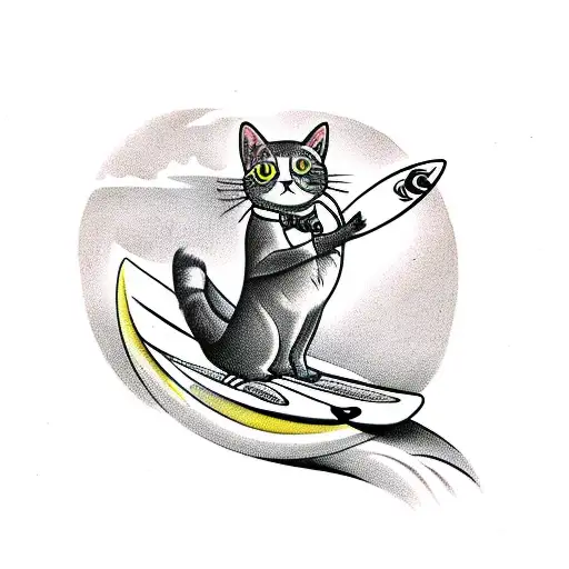 A Cat Riding A Surfboard With A Basketball In Its Paws