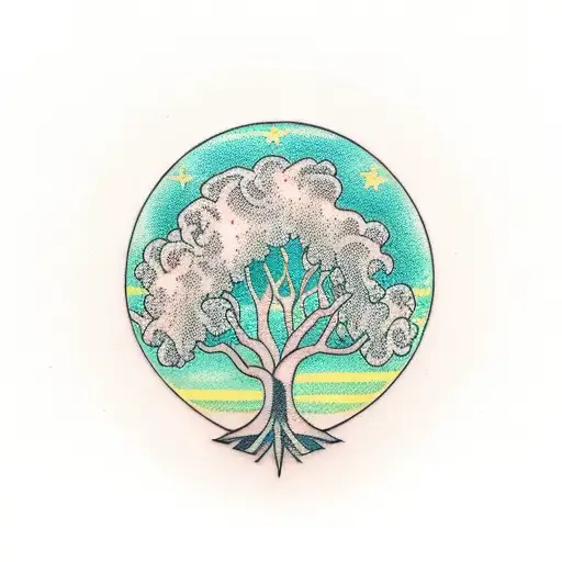 Tree Being Protected From Lighting By A Cross