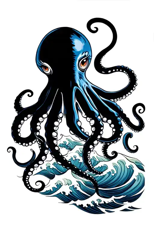 Irezumi Octopus With Waves Crashing Around It