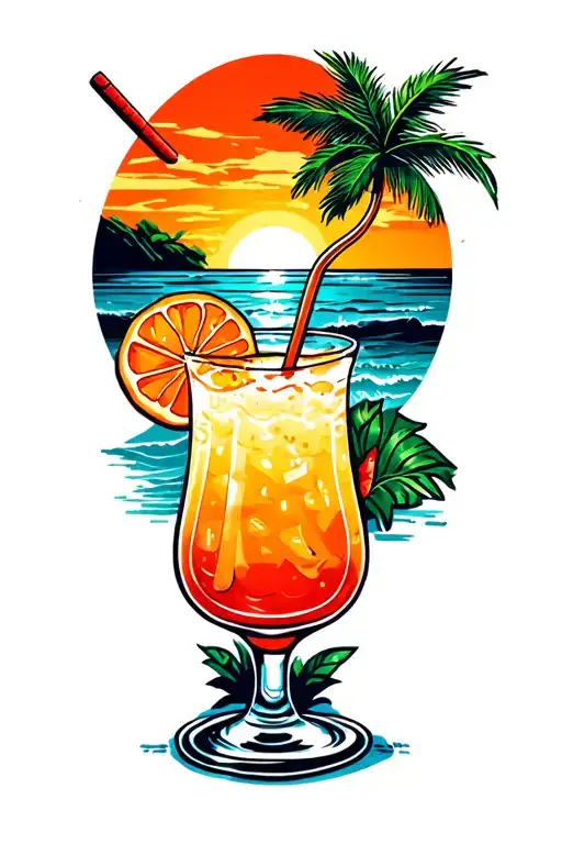 Tropical Drink And Beach Sunset Scene
