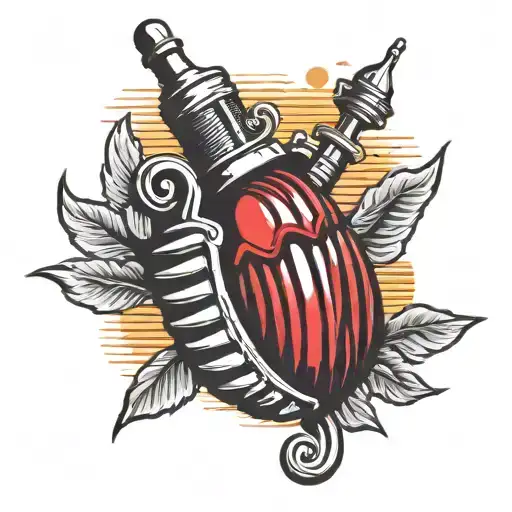 An Organ And Black Grenade With A Red X With A Sunset Background