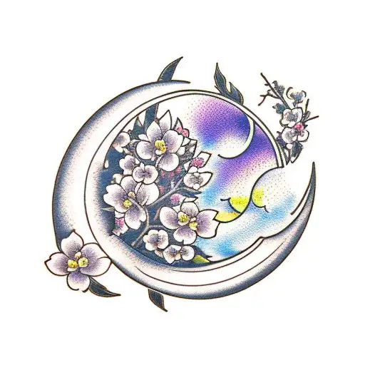 Cherry Blossom In Shape Of Crescent Moon