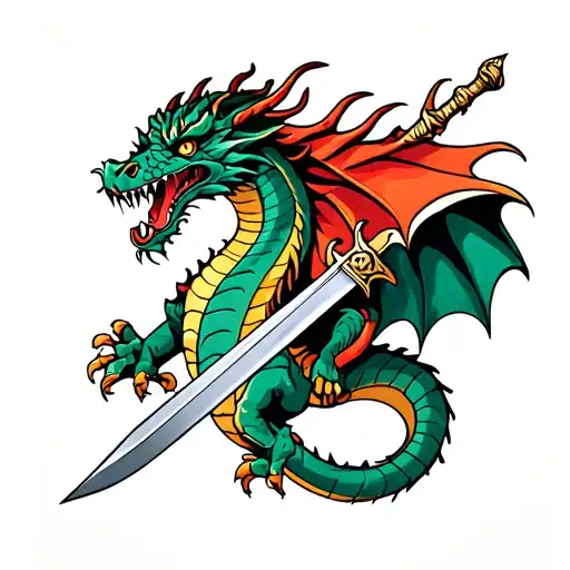 Dragon With Dagger Through Its Head Emerging