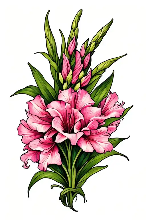 Pink Gladiolus Tattoo On Brown Left Hand Feminine Reaching Towards Water