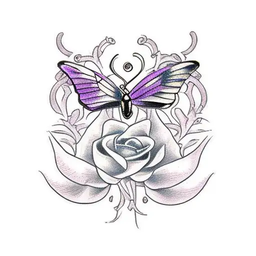 Traditional-style Purple Butterfly Surrounded By Black Rose Vines