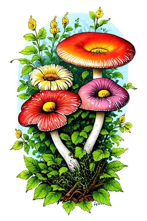 Flowers And Fungi Growing