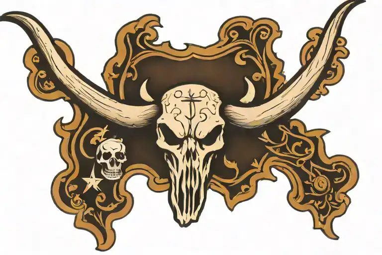 Tooled Leather With Cross And Longhorn Skull