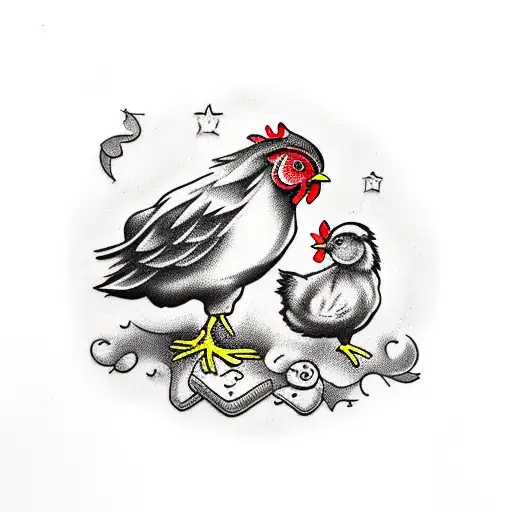 Mom Chicken And Baby Chick