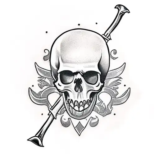 A Traditional-style Skull With A Scythe As Its Jawbone