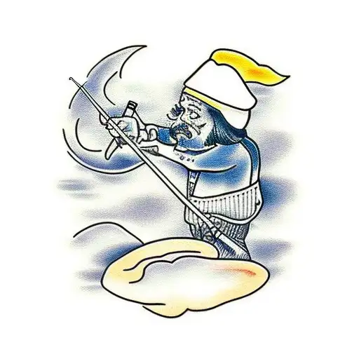 Outline Of A Man Fishing