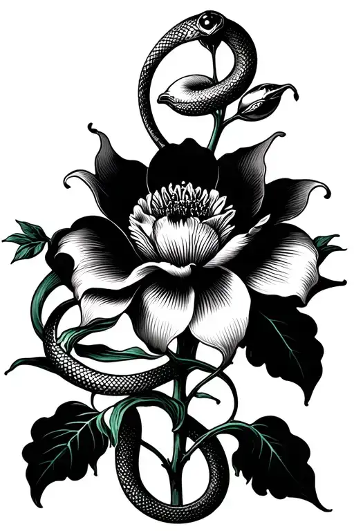 Art Nouveau Flower With Snake Intertwined Around Stem