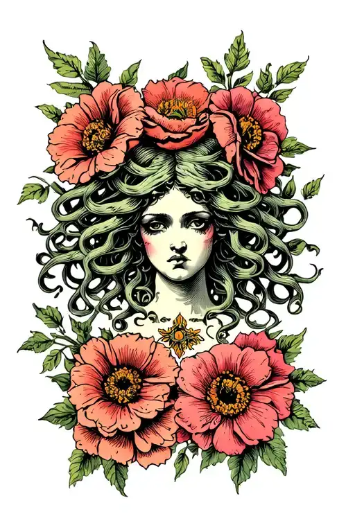 Medusa Surround By Flowers