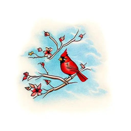 Cardinal In Dogwood Tree
