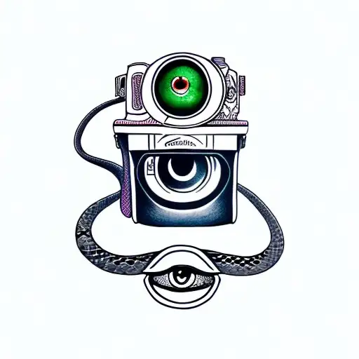 Camera Wrapped With Illuminati Eyes Along With A Snake Belt