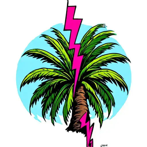 Palm Tree With Lightning Bolt Replacing Trunk Colored Pink And Green