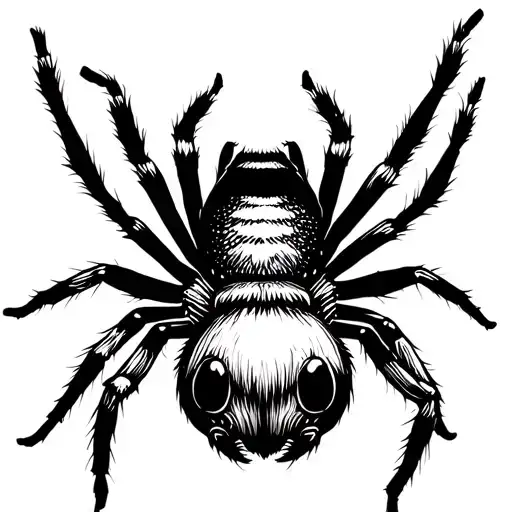 American Traditional Black And White Spider Crawling From The Side View With Simple Details