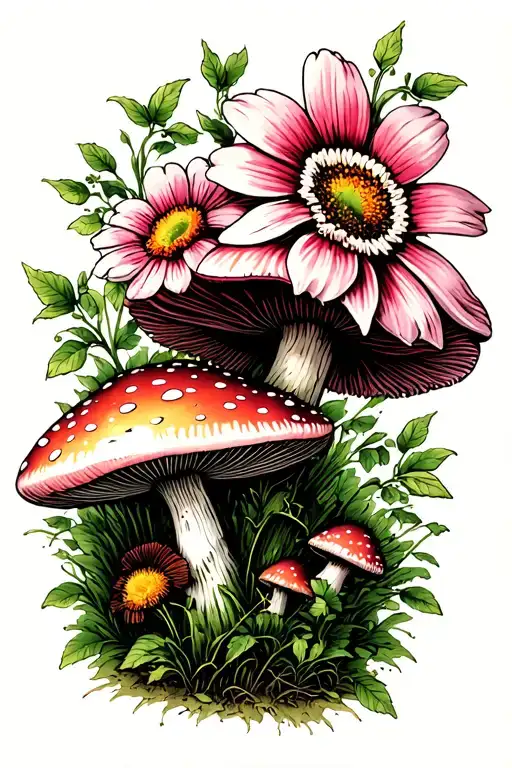 Flowers And Fungi Growing