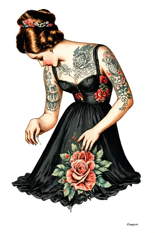 Woman Putting On Black Slip Dress