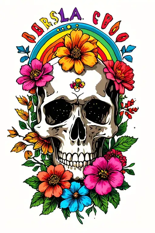 Flowers Skull And Rainbow