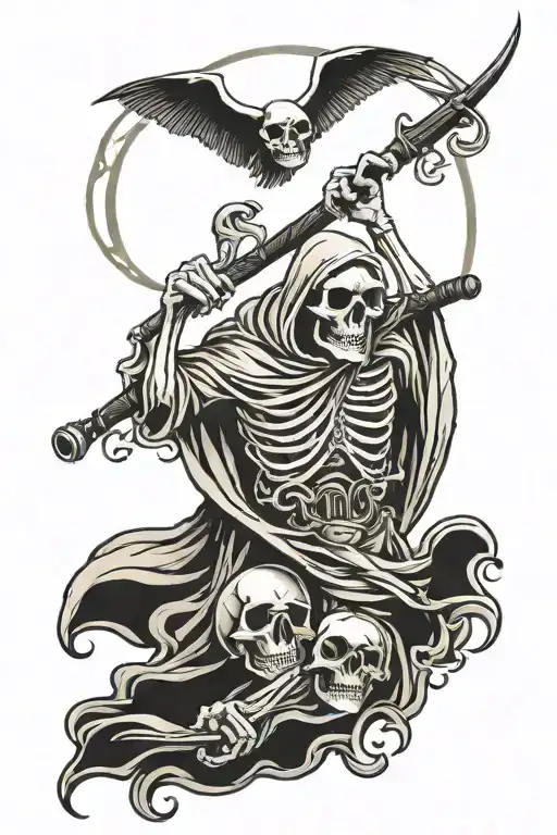 Skulls Grim Reaper With Scythe Looking Moon