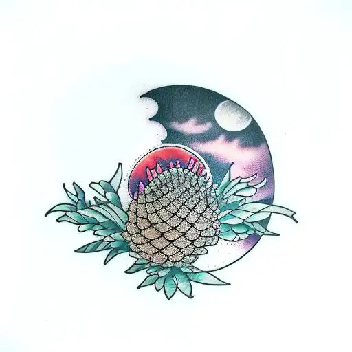 Banksia In A Window With A Moon