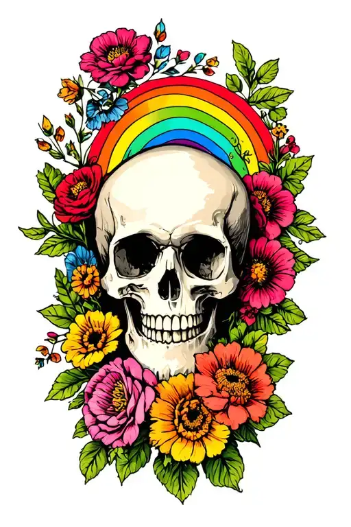 Flowers Skull And Rainbow