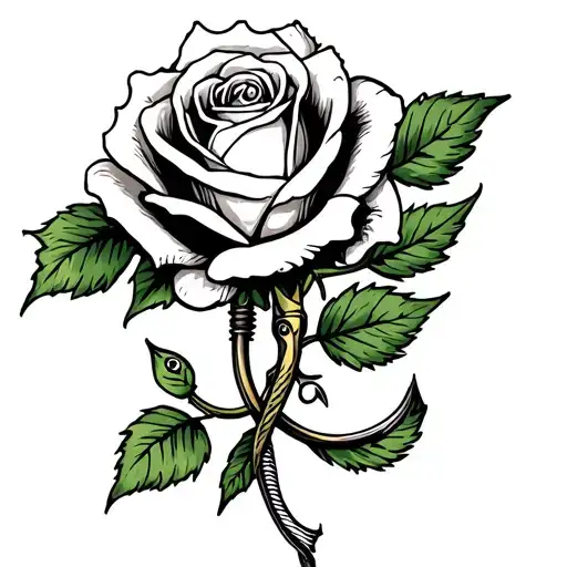 Rose And Fishing Hook Intertwined