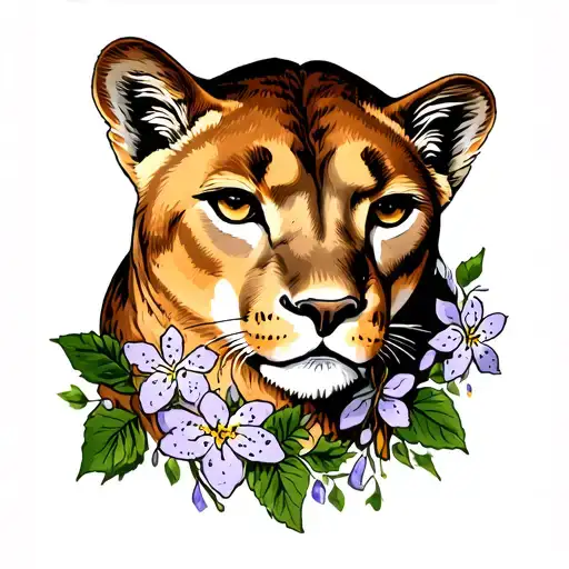 Old School Mountain Lion With Wild Mountain Laurel Flowers
