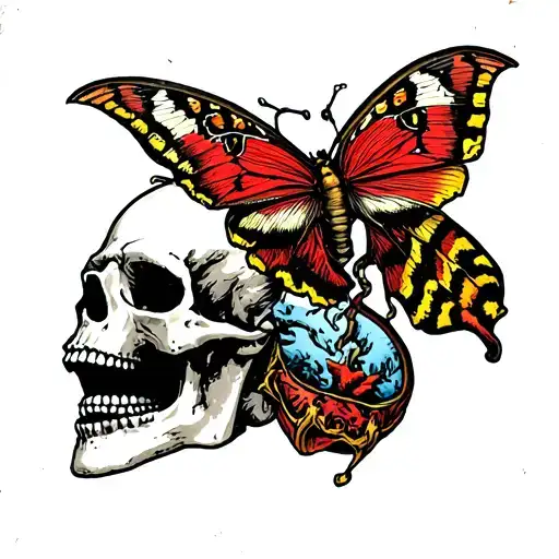 Skull With Death Moth Emerging Out Of Mouth Open
