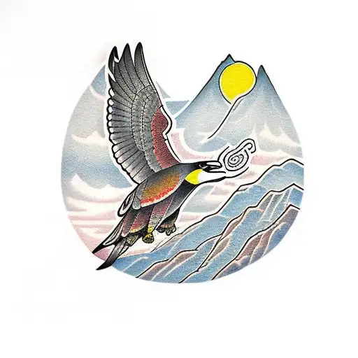 Rufous Bellied Eagle And Mountains