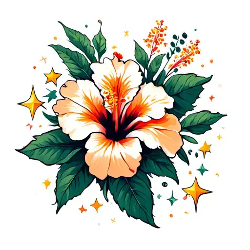Hibiscus Plant Logo With Stars