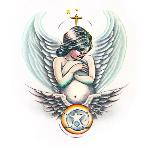 A Sleeping Unborn Baby Girl With Angel Wings