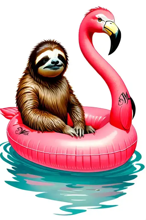 Sloth Sitting In A Flamingo Floaty While Wearing A Lions M
