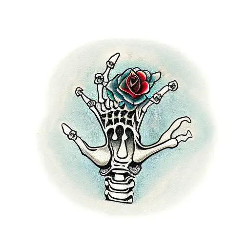 Skeleton Hands Holding A Piston With Roses Around It