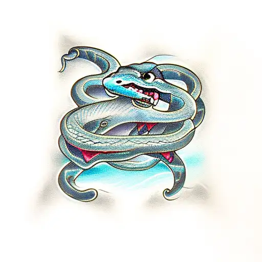 Snake Entangled Around Hourglass