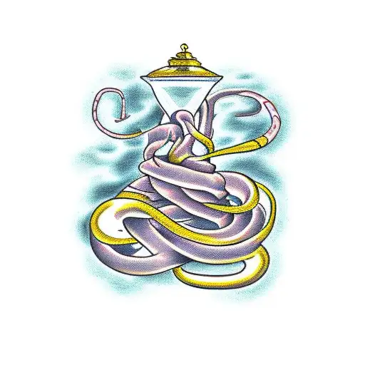 Snake Entangled Around Hourglass With Floral Background