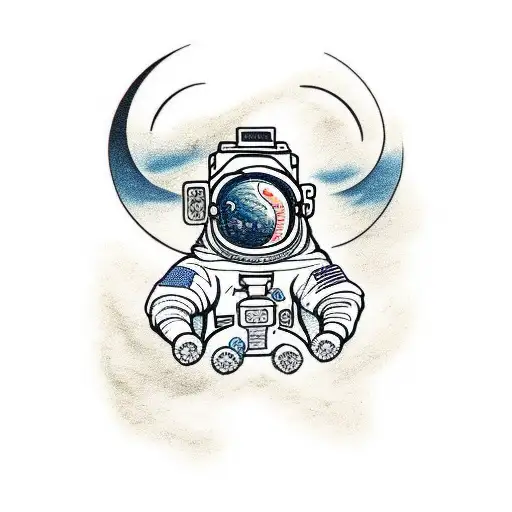 An Astronaut Powerlifting With A Dragon Tattoo On His Arm