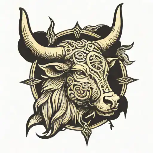 Golden-horned Bull With The Rune Of A Brave Man