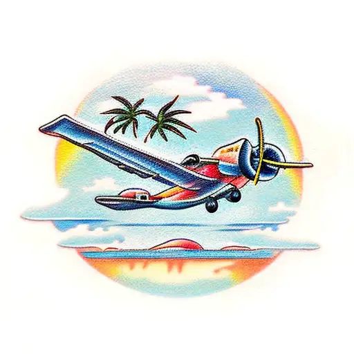 An Airplane With Palm Trees In The Background