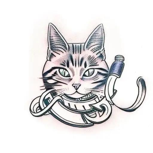 Design A Traditional Tattoo Featuring A Cat Lifting Weights
