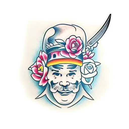 Chef Tattoo Knife With Flower Neotraditional