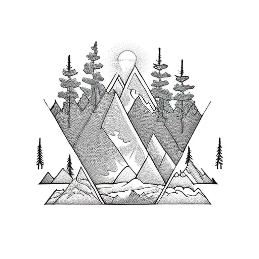 A Mountain And Beneath It A Forest With A Campfire All Inside A Rhombus